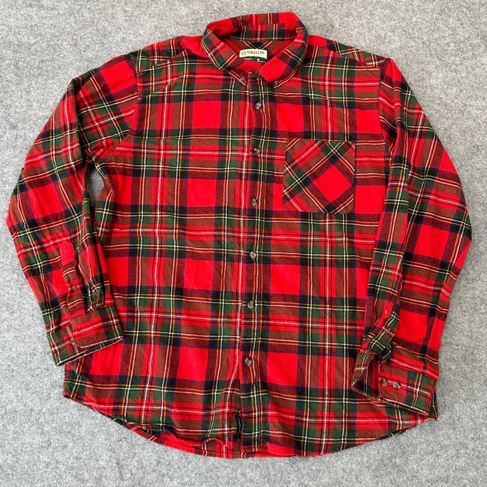 Magellan Outdoors Classic Fit Flannel Shirt XL Red Plaid‎ Cotton Button Down